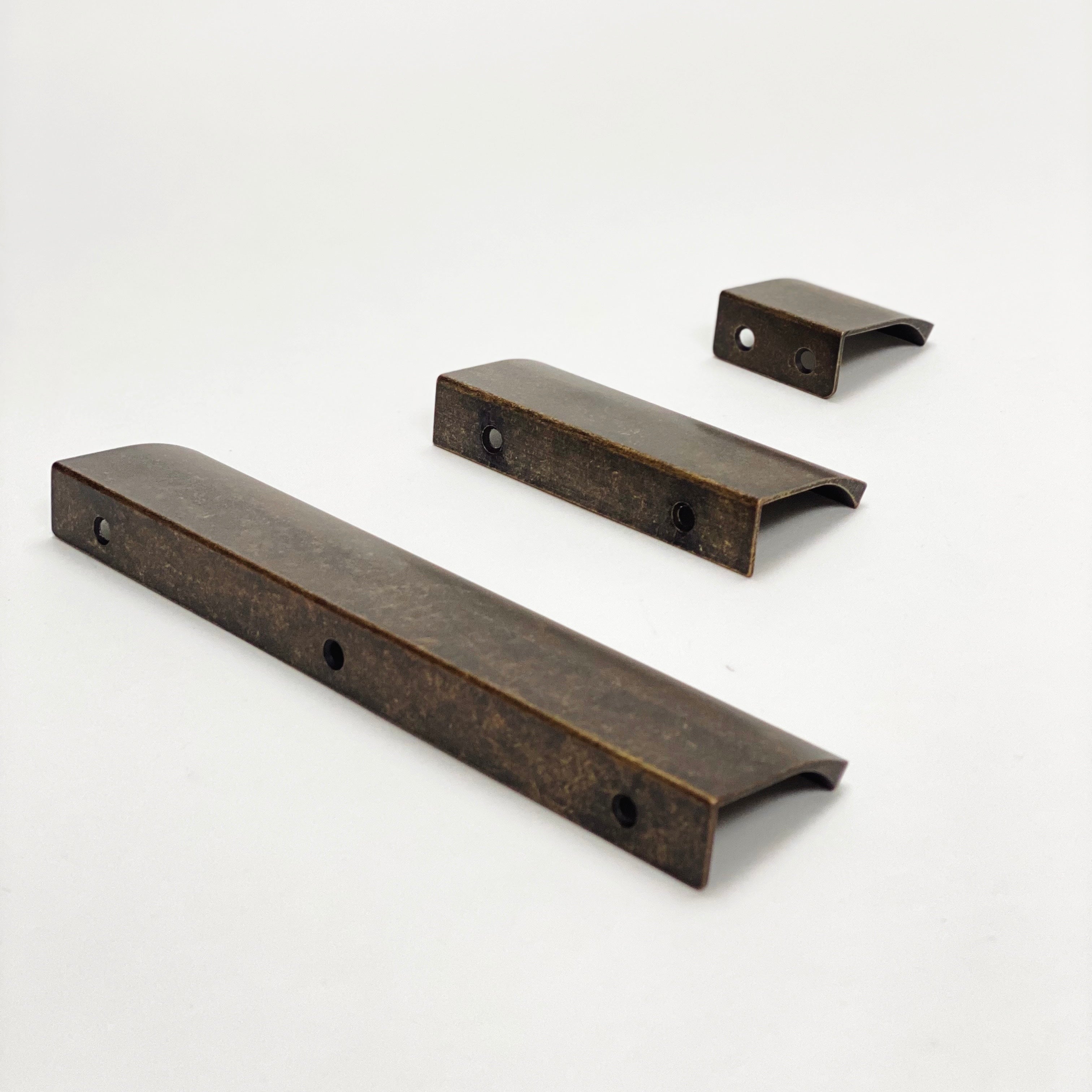 Antique Brass "Edge" Tab Finger Drawer Pulls - Forge Hardware Studio