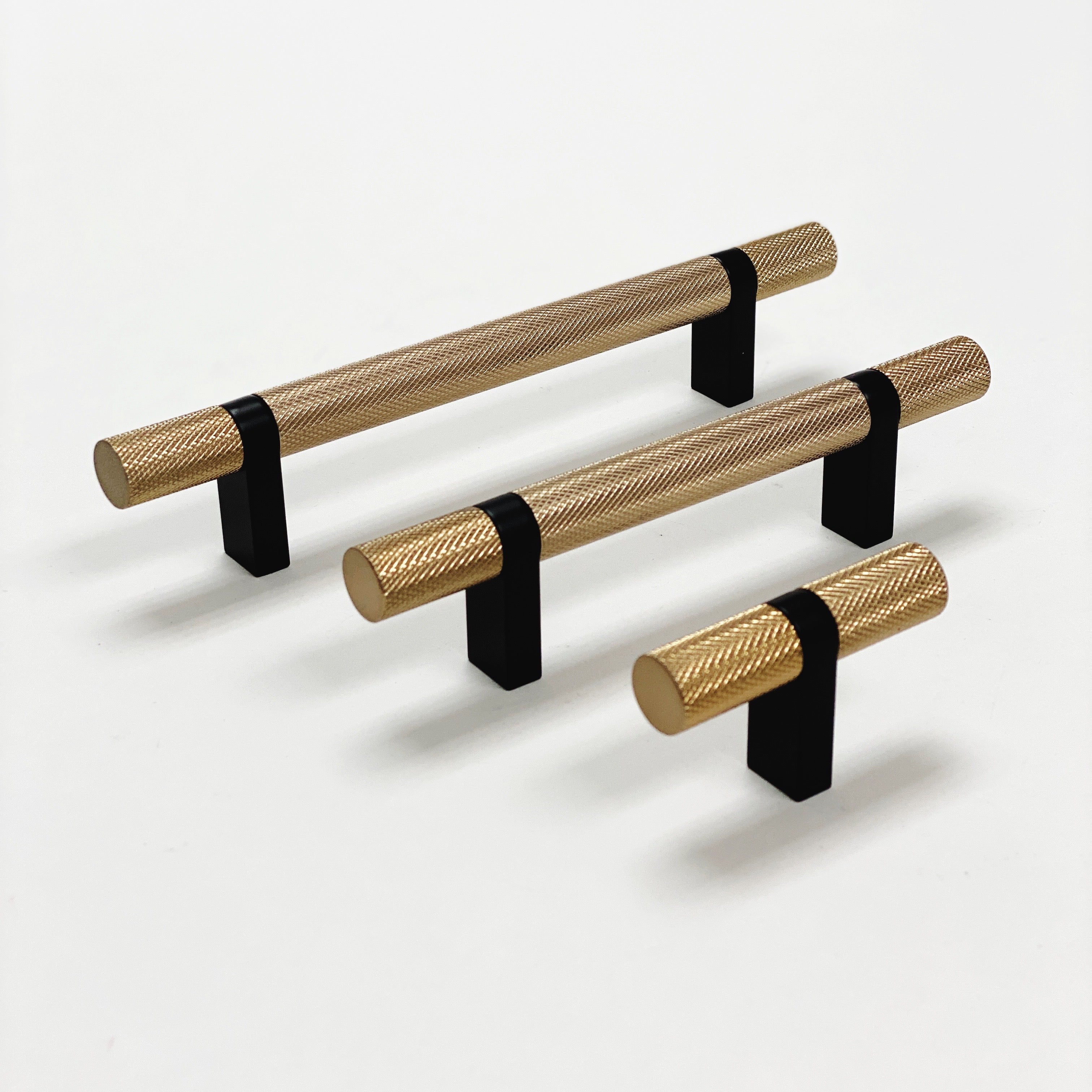 Knurled Select T-Bar Champagne Bronze and Matte Black Knobs and Pulls - Industry Hardware