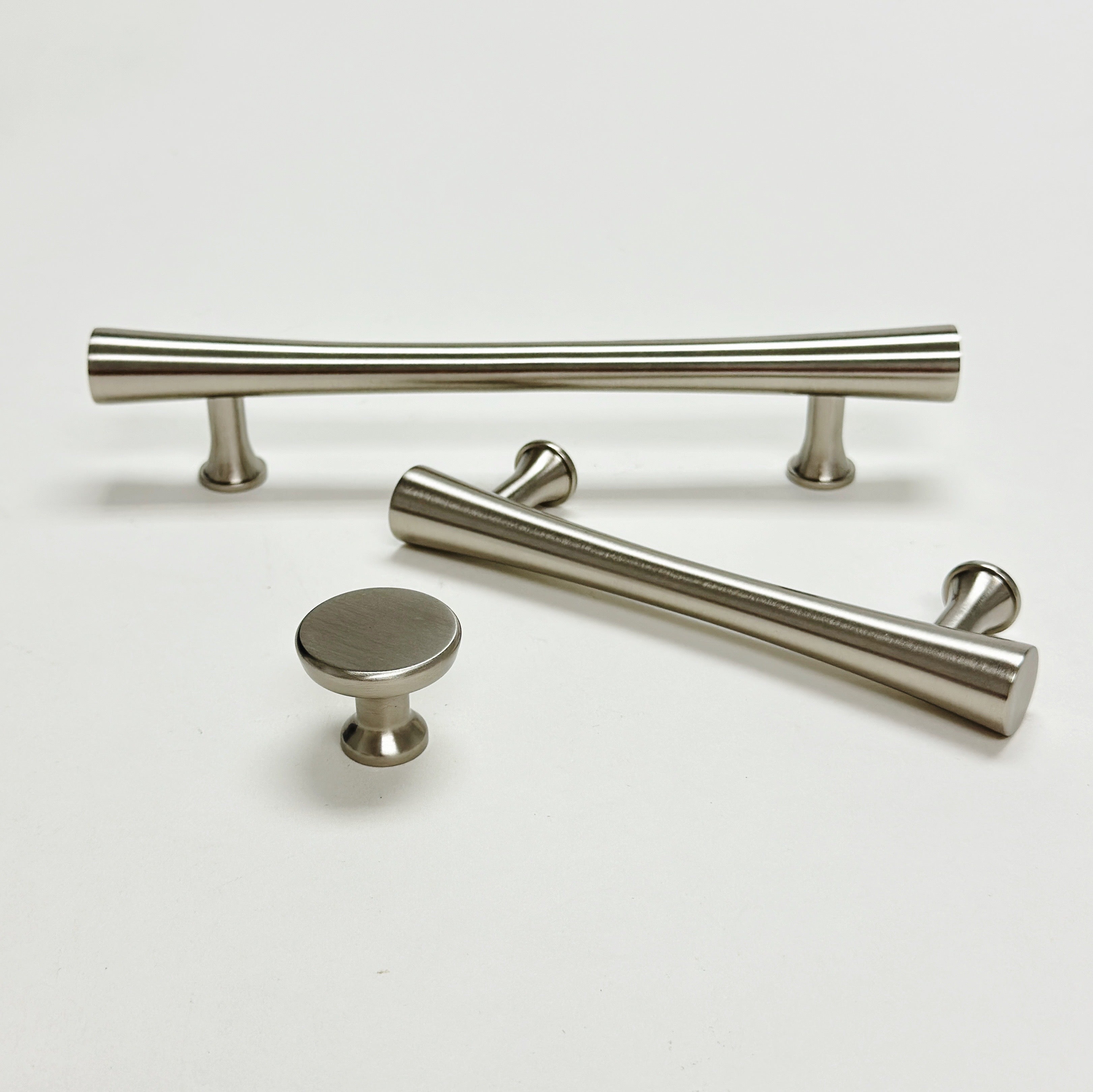 modern dresser knobs Brushed Nickel Cabinet Hardware Collin Drawer Pulls and Cabinet Knobs Round Knob