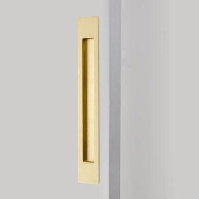 Modern Rectangular Solid Brass Recess Door Pull in Satin Brass | Pulls