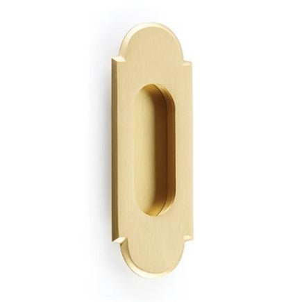 Rectangular Flush "Fleur" Solid Brass Recess Door Pull in Satin Brass | Pulls