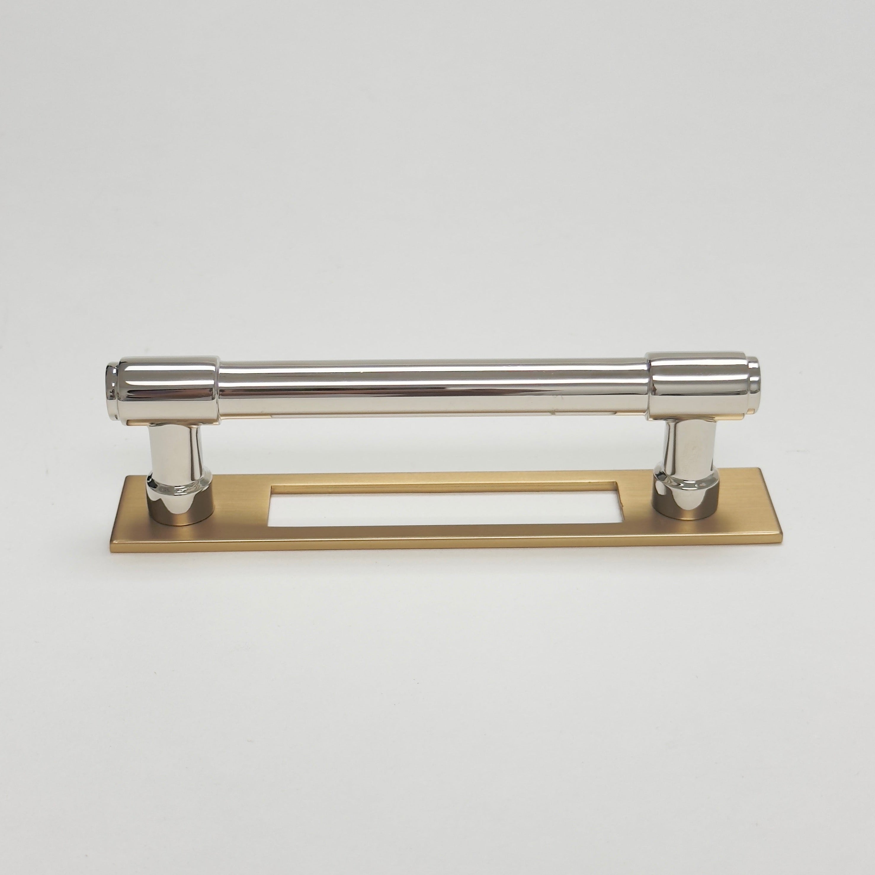 Champagne Bronze and Polished Nickel Industrial Modern Pulls and Knob with Backplate - Industry Hardware