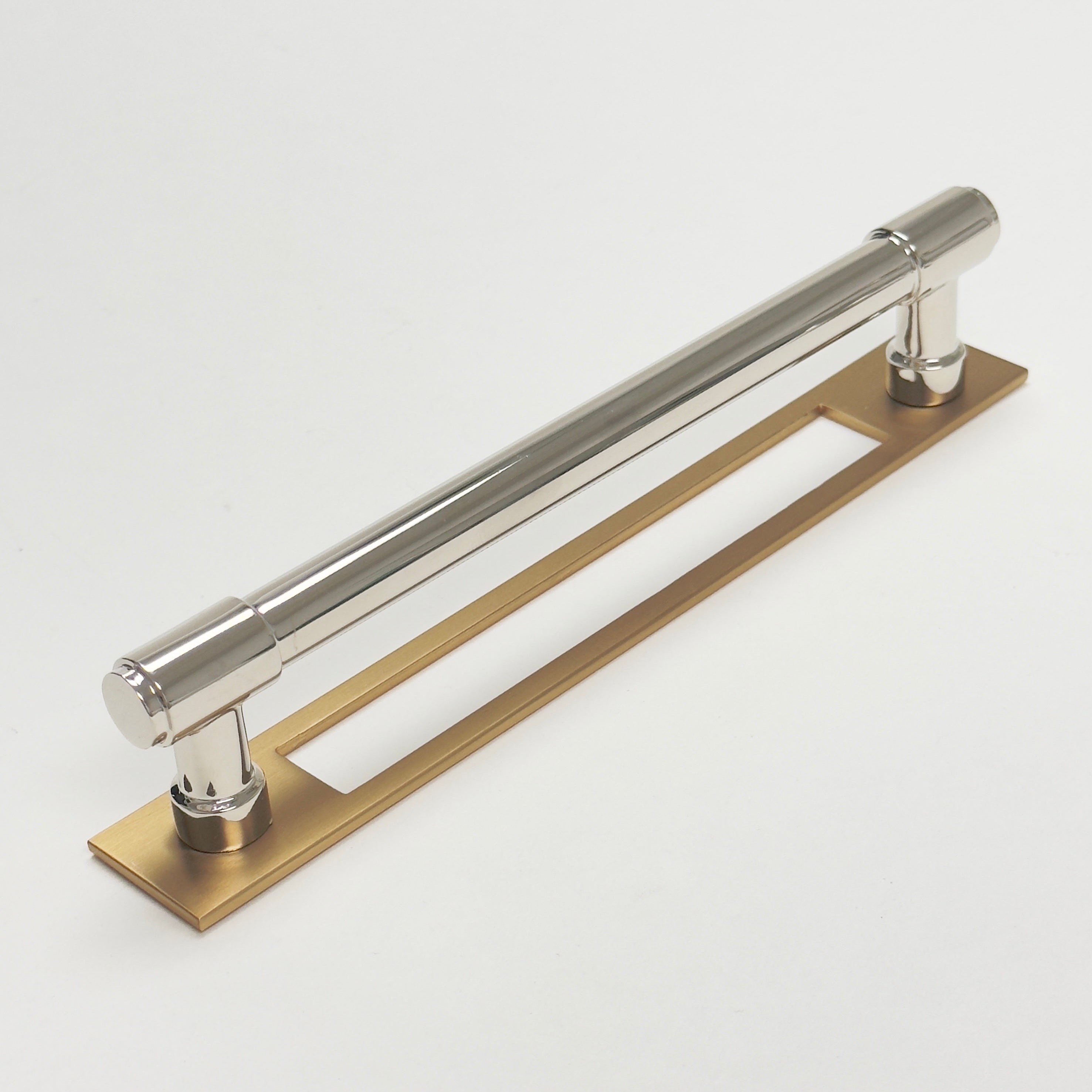 Champagne Bronze and Polished Nickel Industrial Modern Pulls and Knob with Backplate - Industry Hardware