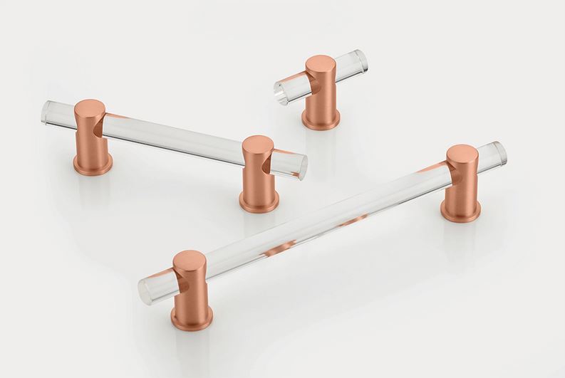 Satin Copper and Lucite "Lumiere" Cabinet Knob and Drawer Pulls - Brass Cabinet Hardware