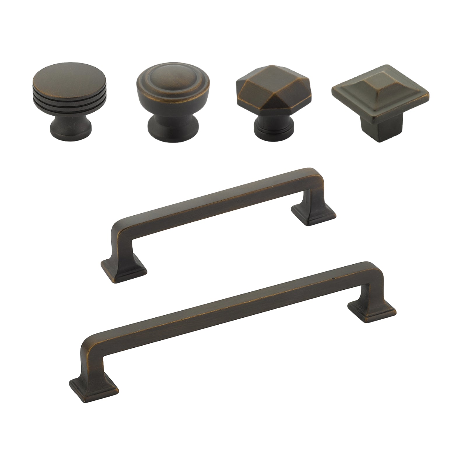 Antique Rubbed Bronze "Moderna" Cabinet Drawer Pulls and Cabinet Knobs - Forge Hardware Studio