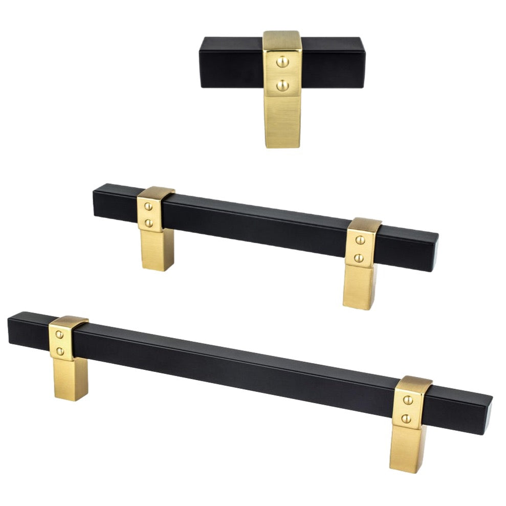 Brushed Gold and Black "Rio" Dual-Finish Cabinet Knob and Drawer Pulls - Forge Hardware Studio