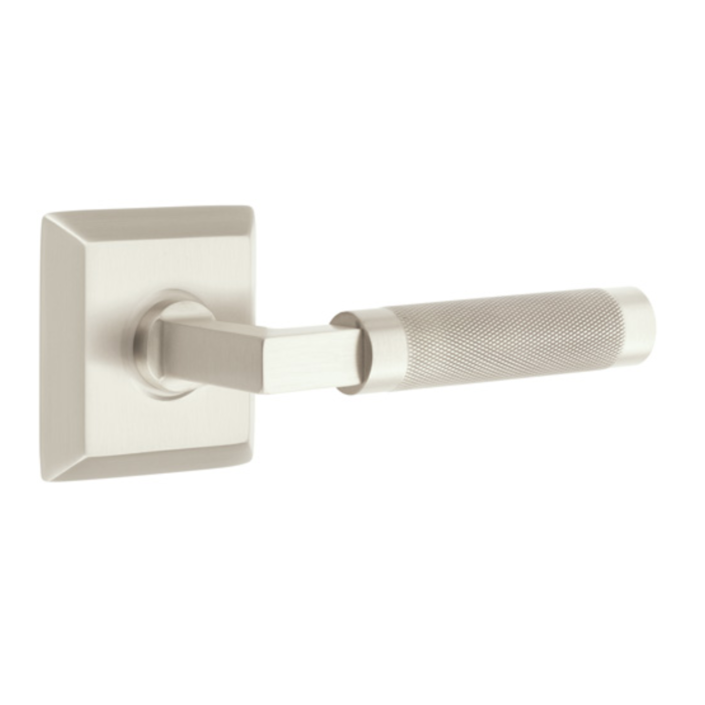 T-Bar Knurled SELECT Satin Nickel Door Lever w/ Quincy Rosette | Door Handle