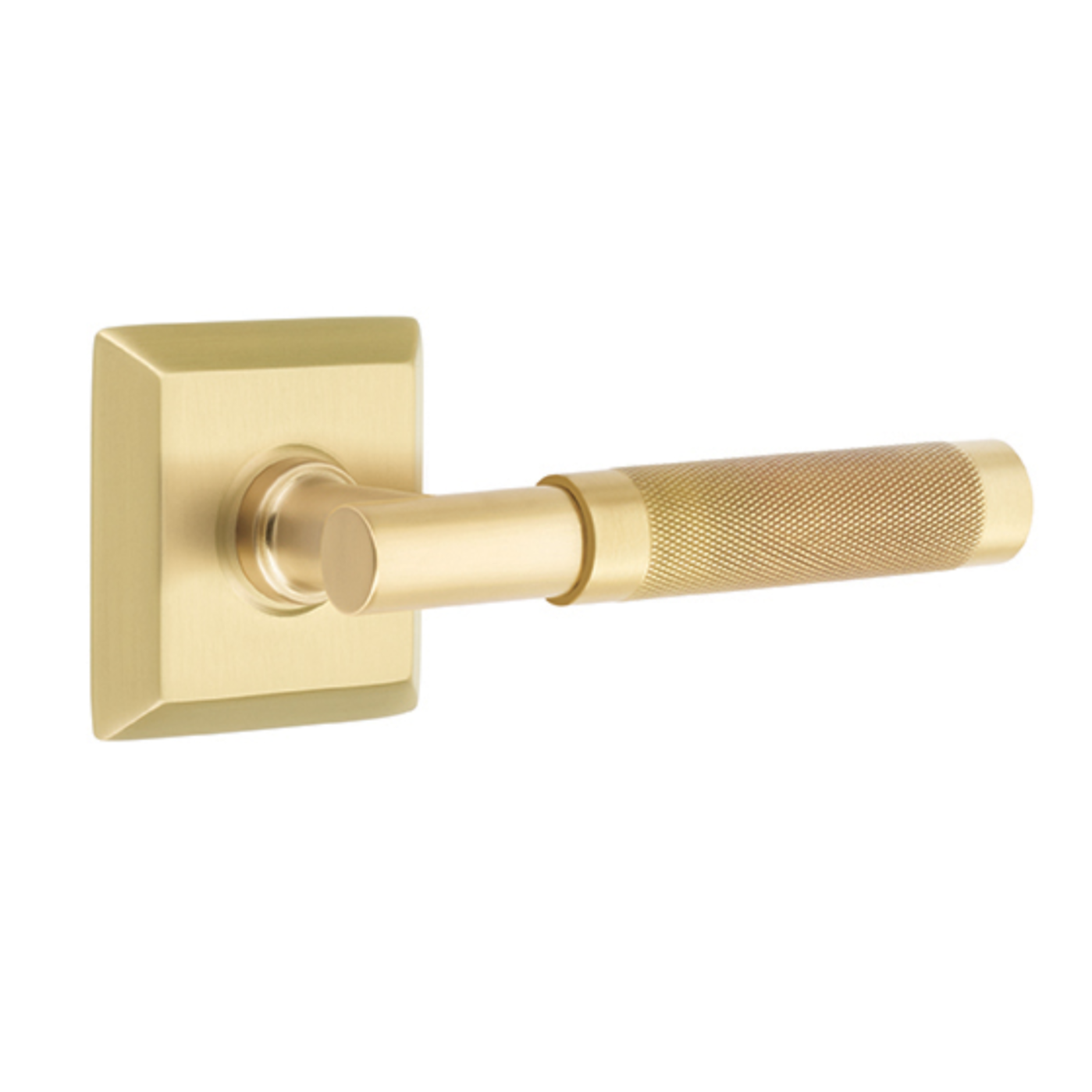 T-Bar Knurled SELECT Satin Brass Door Lever w/ Quincy Rosette | Door Handle