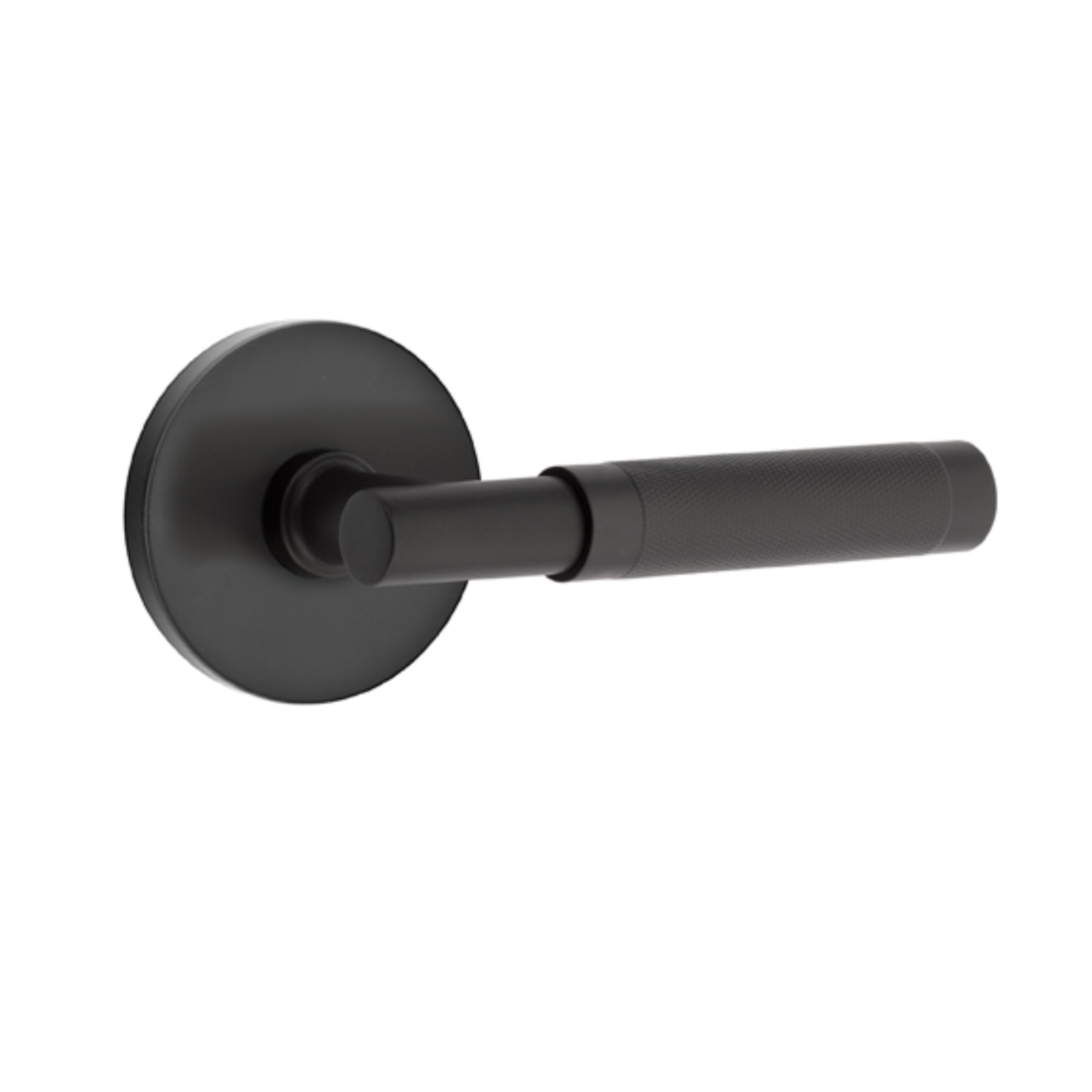 T-Bar Knurled SELECT Matte Black Door Lever w/Disk Rosette | Door Handle