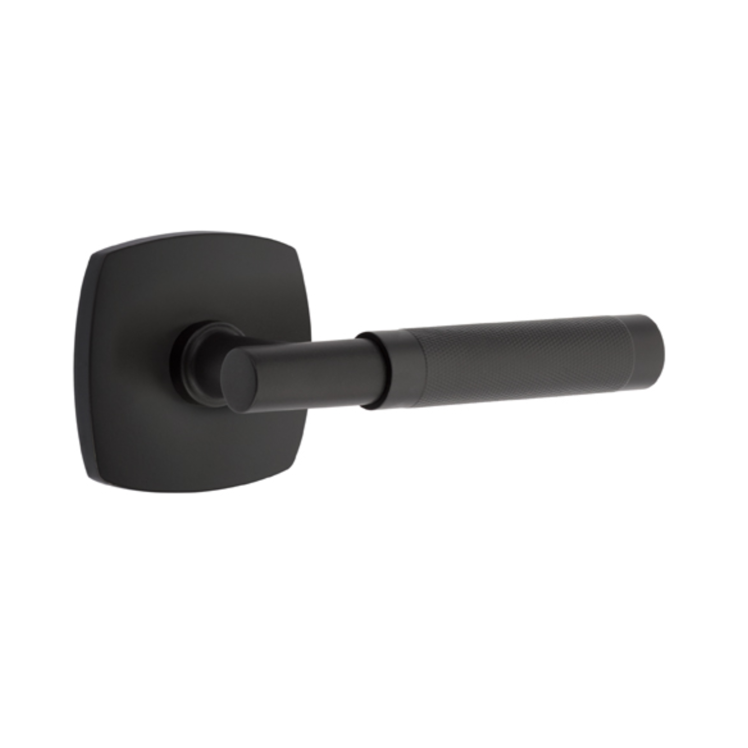 T-Bar Knurled SELECT Matte Black Door Lever w/ Urban Modern Rosette | Door Handle