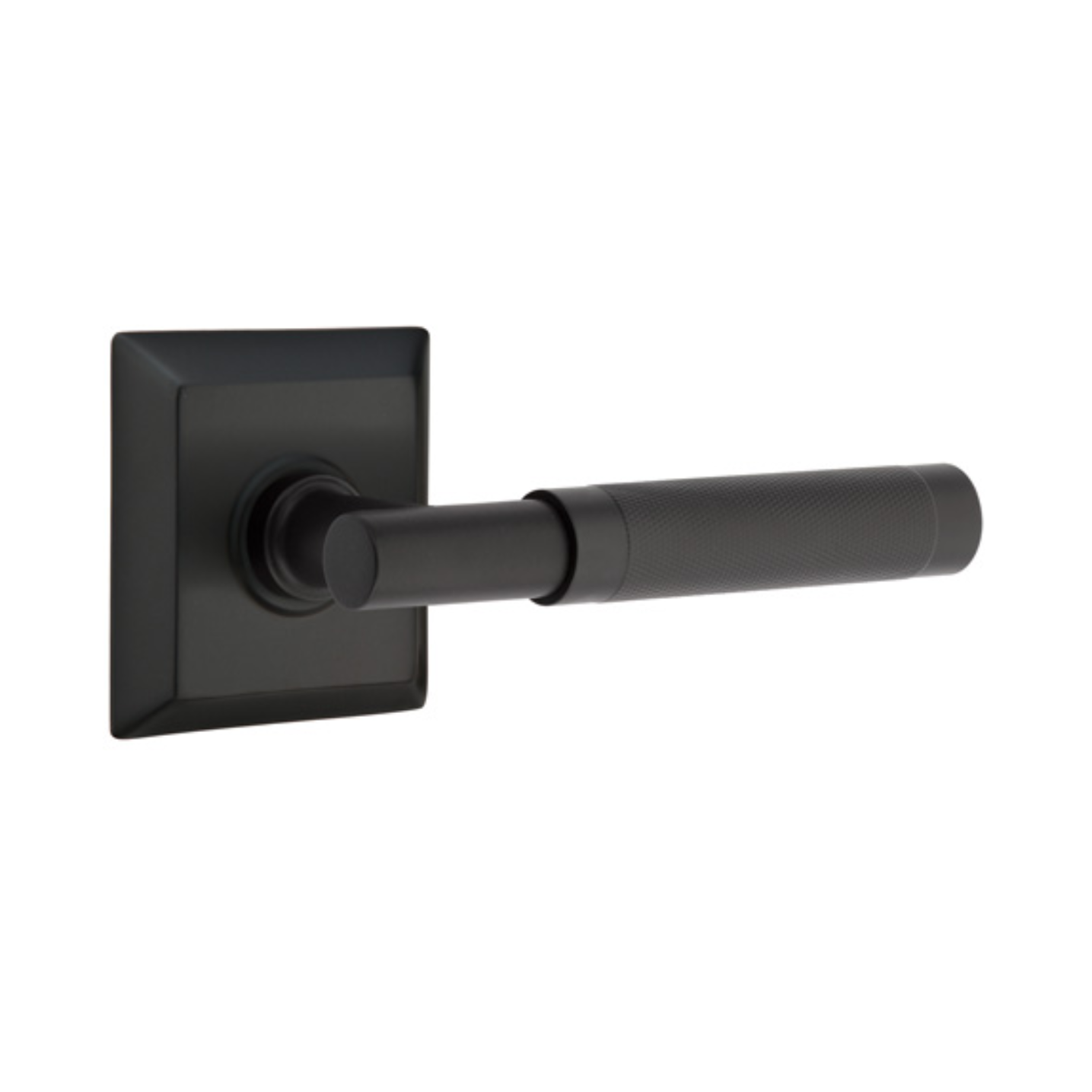 T-Bar Knurled SELECT Matte Black Door Lever w/ Quincy Rosette | Door Handle