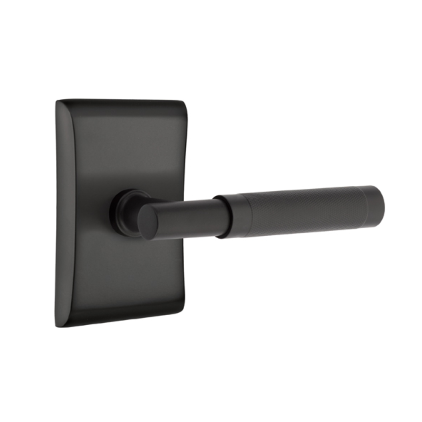 T-Bar Knurled SELECT Matte Black Door Lever w/ Neos Rosette | Door Handle