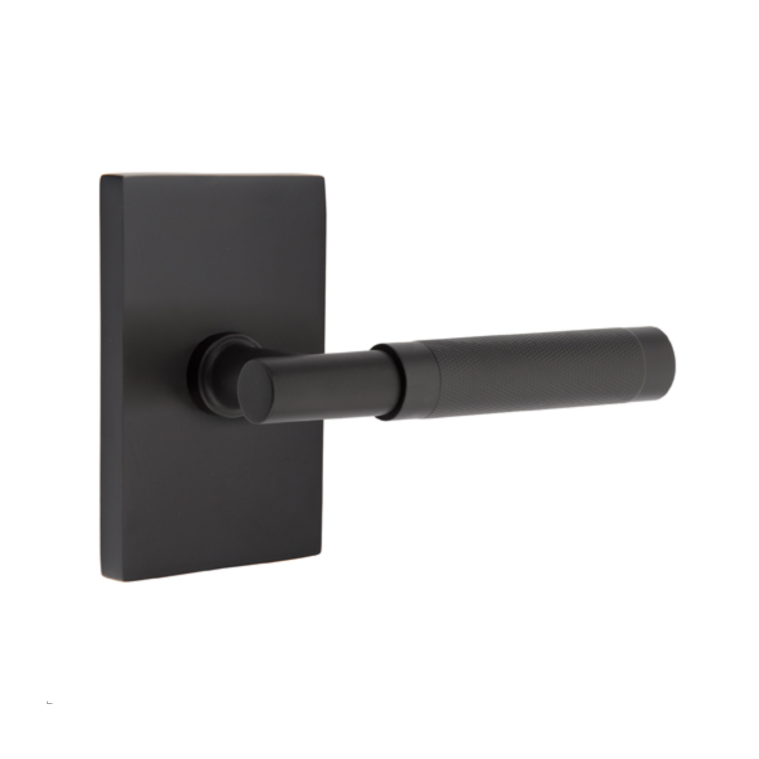 T-Bar Knurled SELECT Matte Black Door Lever w/ Modern Rectangular Rosette | Door Handle
