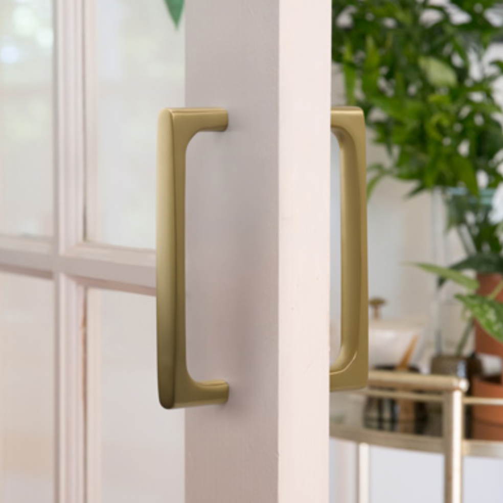Back to Back "Riverside" Door Pull in Satin Brass Hardware for Interior Sliding and Barn Doors
