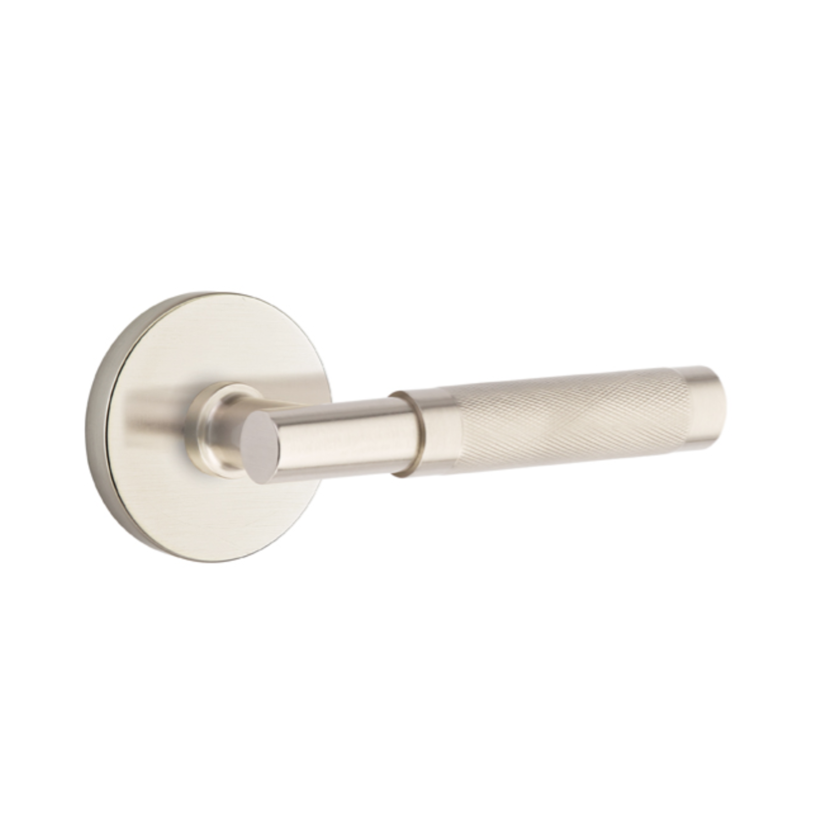 T-Bar Knurled SELECT Satin Nickel Door Lever w/Disk Rosette | Door Handle