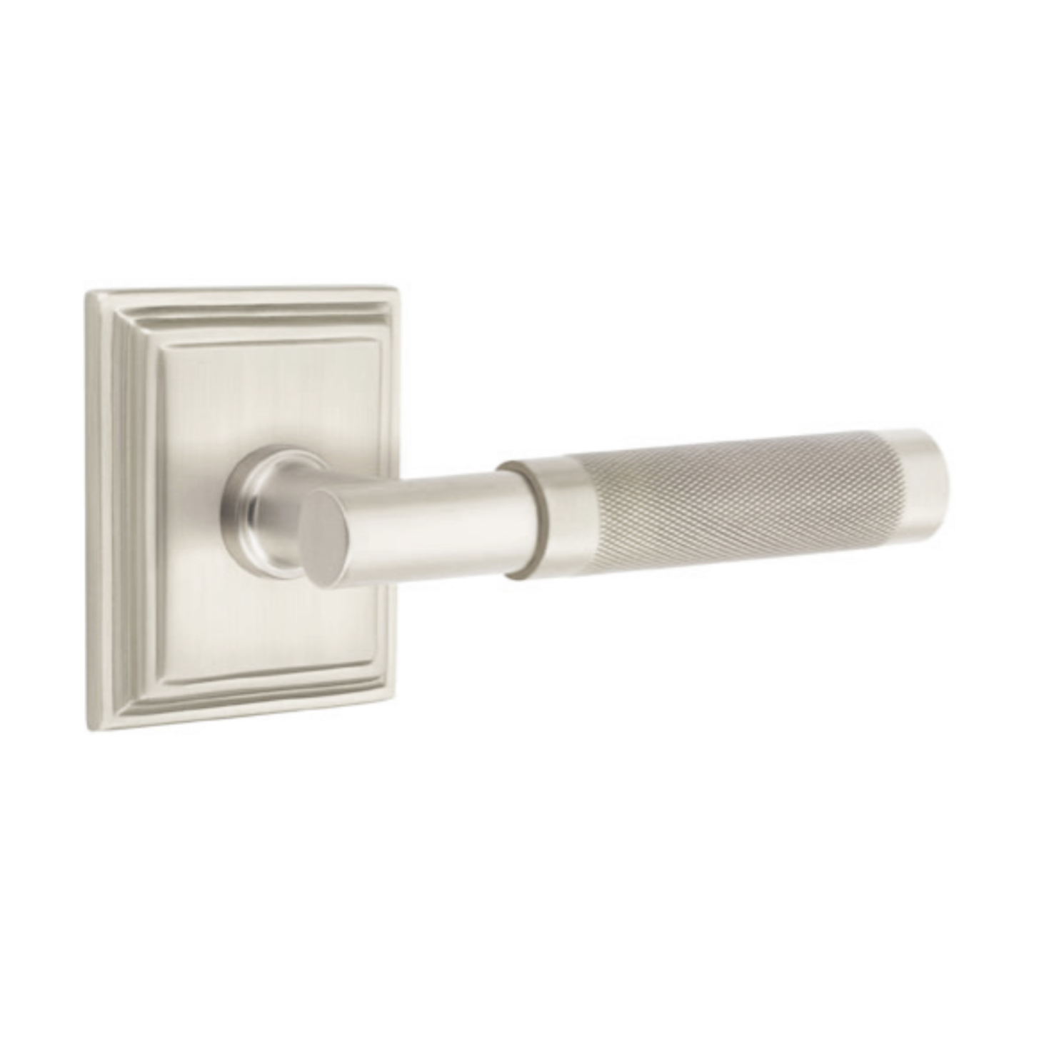 T-Bar Knurled SELECT Satin Nickel Door Lever w/ Wilshire Rosette | Door Handle