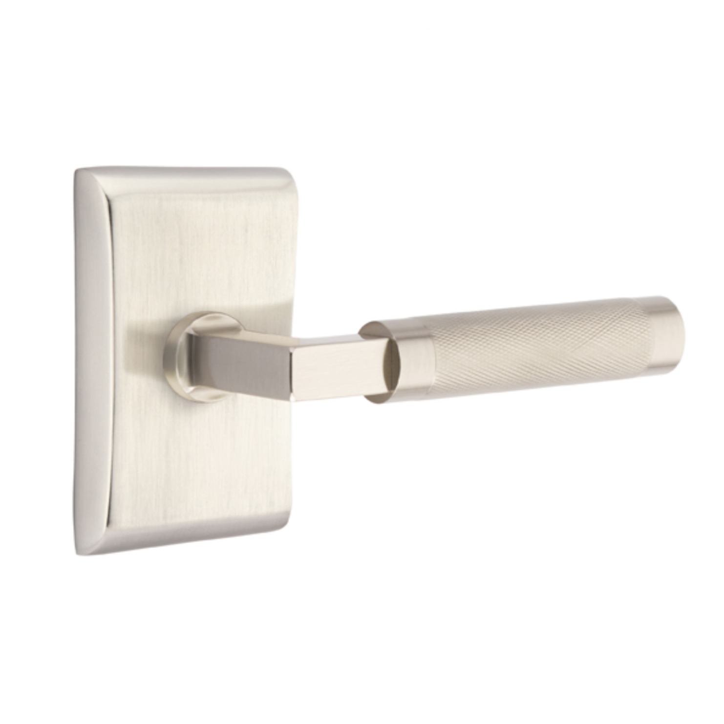 T-Bar Knurled SELECT Satin Nickel Door Lever w/ Neos Rosette | Door Handle