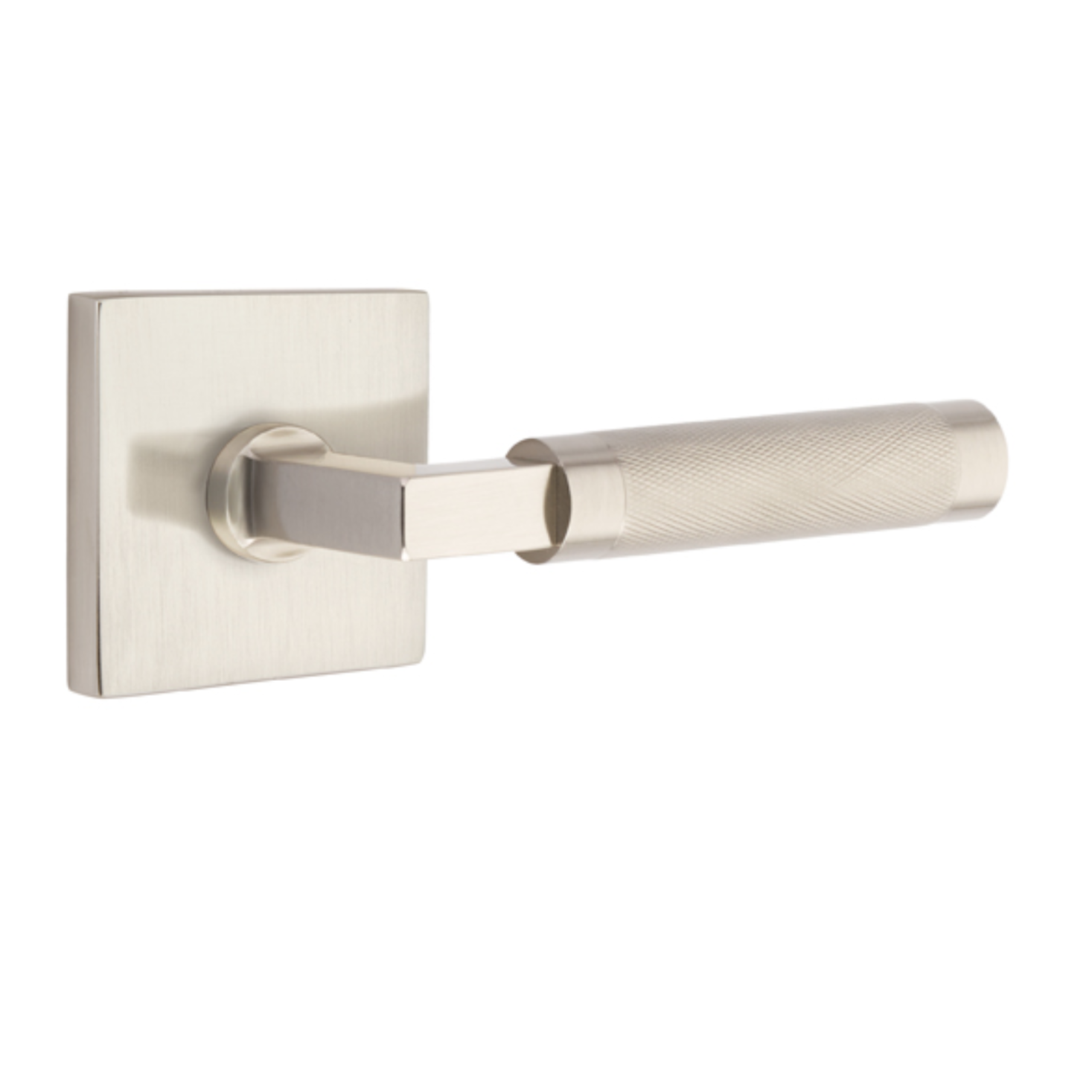 T-Bar Knurled SELECT Satin Nickel Door Lever w/ Square Rosette | Door Handle