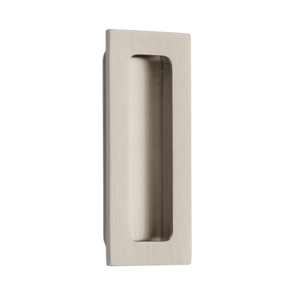 Modern Rectangular Flush Solid Recess Door Pull in Satin Nickel | Pulls