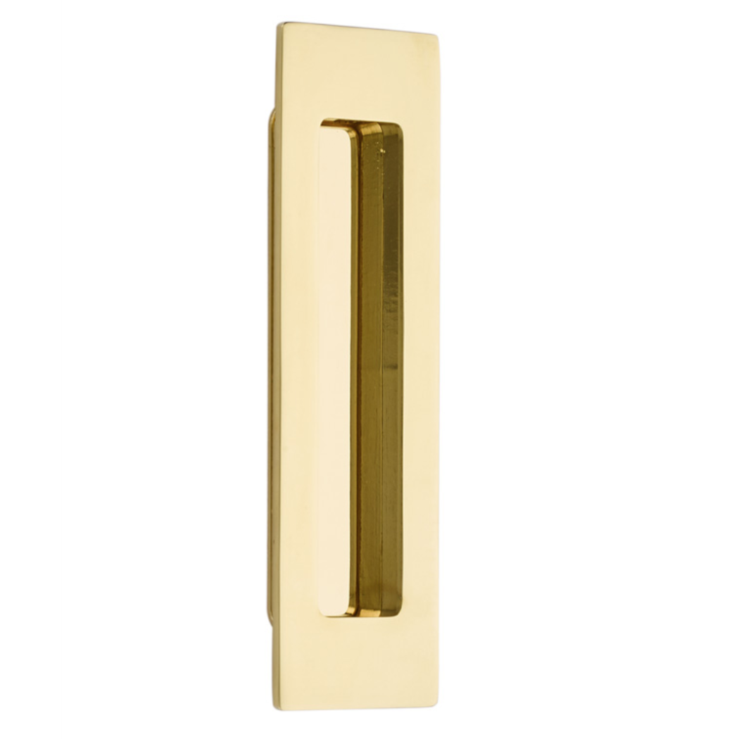 Modern Rectangular Flush Unlacquered Polished Brass Recess Door Pull | Pulls