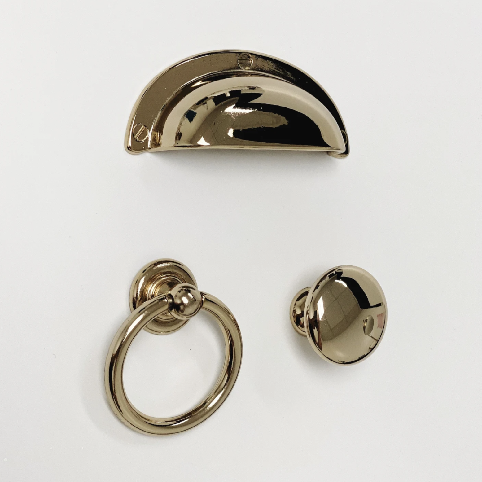 Polished Light Gold "Capri" Cup Drawer Pull, Ring Pull or Round Cabinet Knob | Pulls