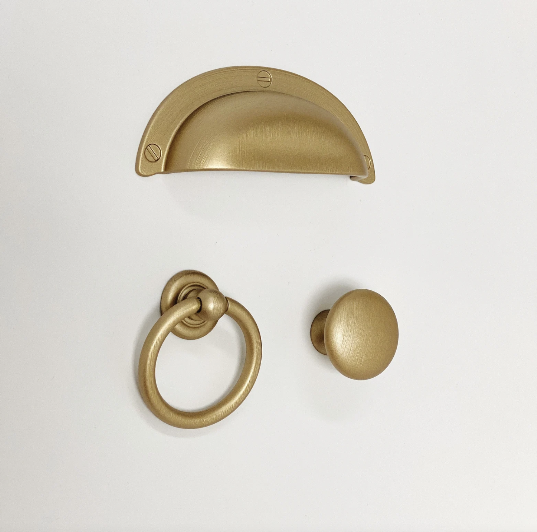 Brushed Gold "Capri" Cup Drawer Pull, Ring Pull or Round Cabinet Knob | Pulls