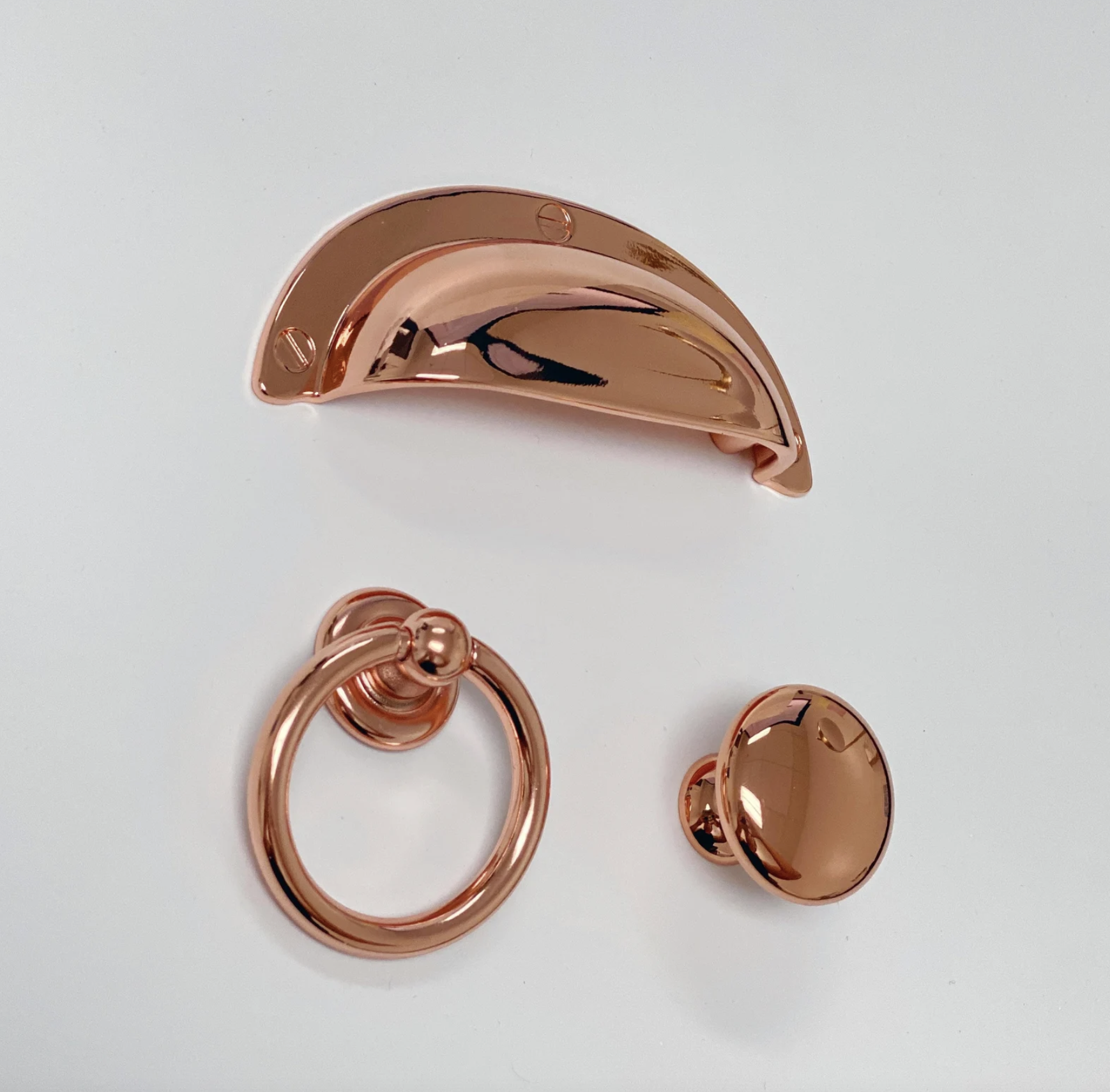 Polished Copper "Capri" Cup Drawer Pull, Ring Pull or Round Cabinet Knob | Pulls