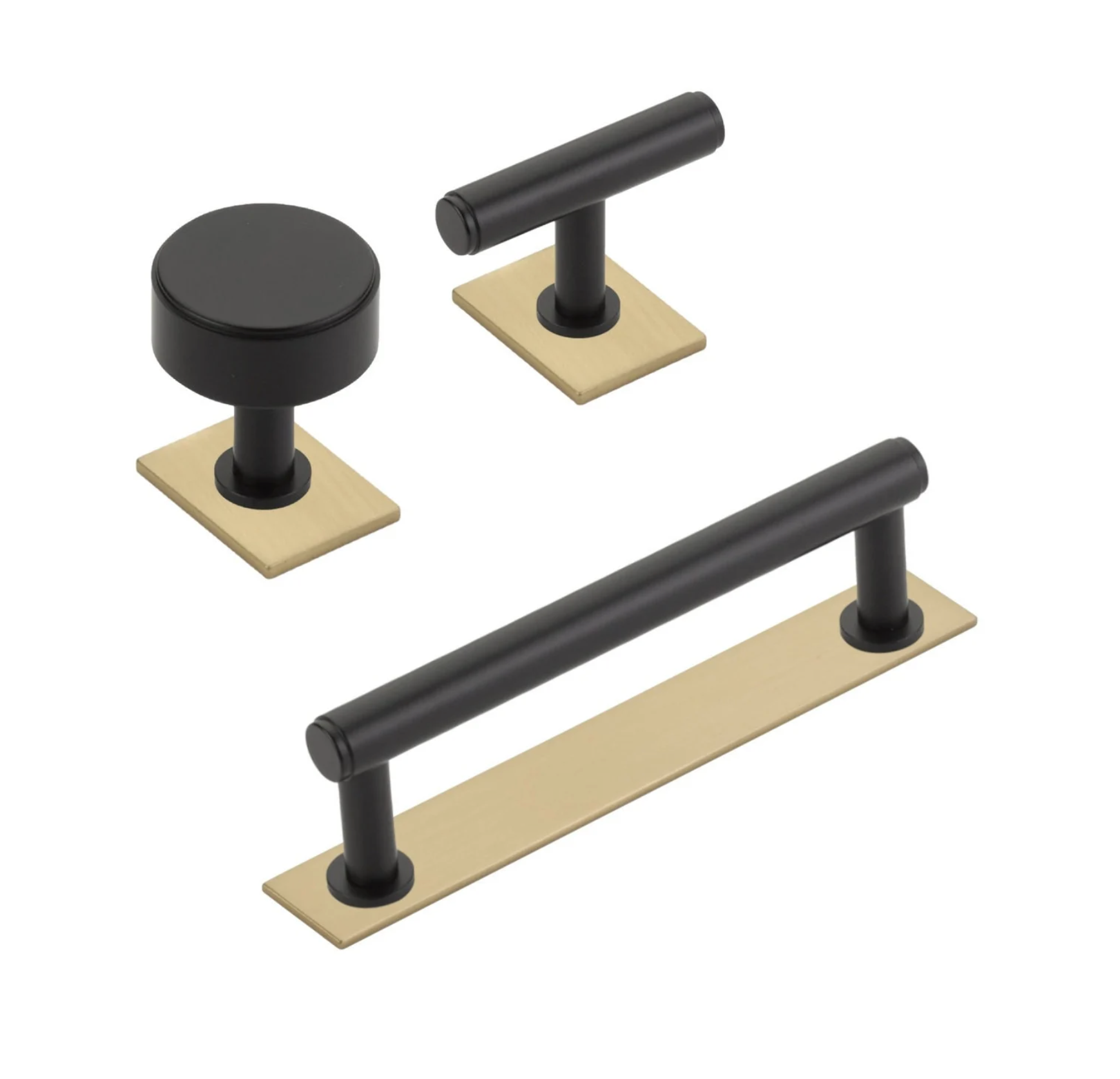 Dual Finish "Maison No. 2" Smooth Champagne Bronze and Matte Black Drawer Pulls and Cabinet Knobs with Backplate - Industry Hardware