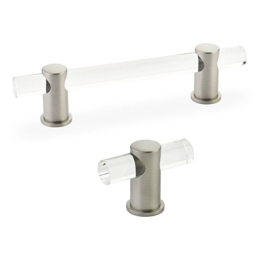 Satin Nickel and Lucite "Lumiere" Cabinet Knobs and Drawer Pulls - Brass Cabinet Hardware
