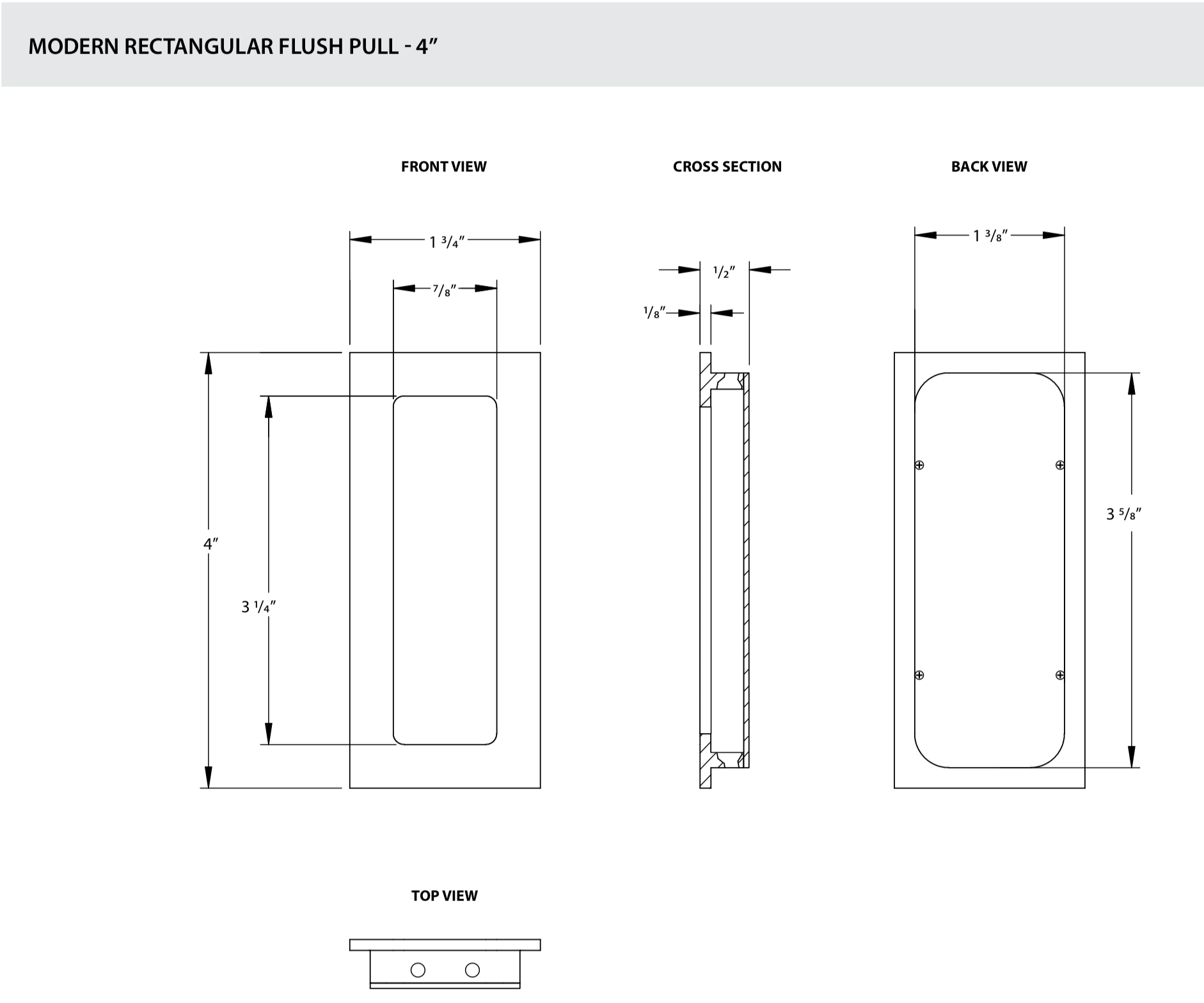 Modern Rectangular Flush Solid Brass Recess Door Pull in Matte Black | Pulls