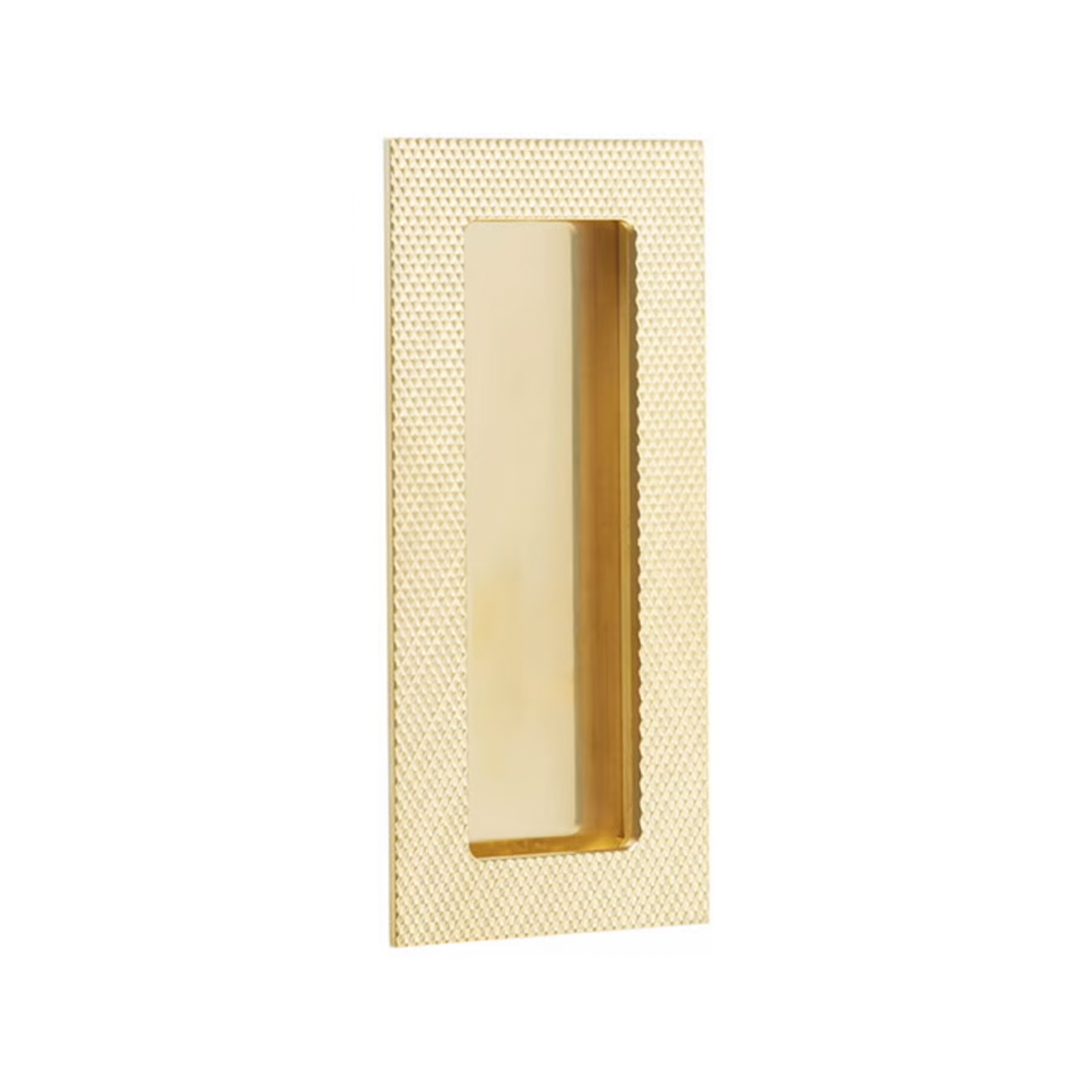 Knurled Modern Rectangular Recess Flush Door Pull in Unlacquered Polished Brass - Industry Hardware