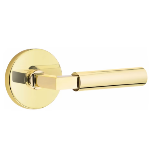 Unlacquered Brass Door Lever Smooth Handle w/ Disk Rosette - Industry Hardware