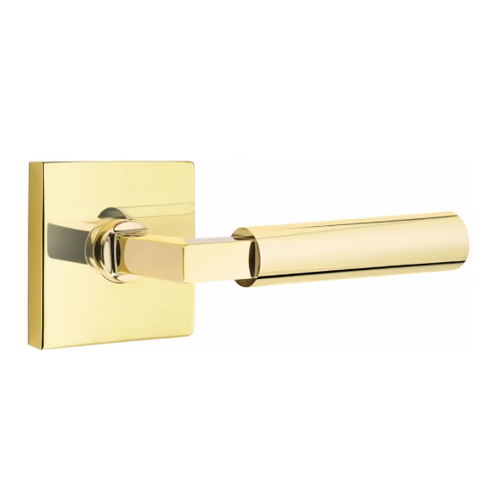Unlacquered Brass Door Lever Smooth Handle w/ Square Rosette - Industry Hardware