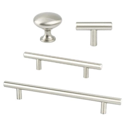 Brushed Nickel "Dash" T-Bar Round Knob and Drawer Pulls - Industry Hardware