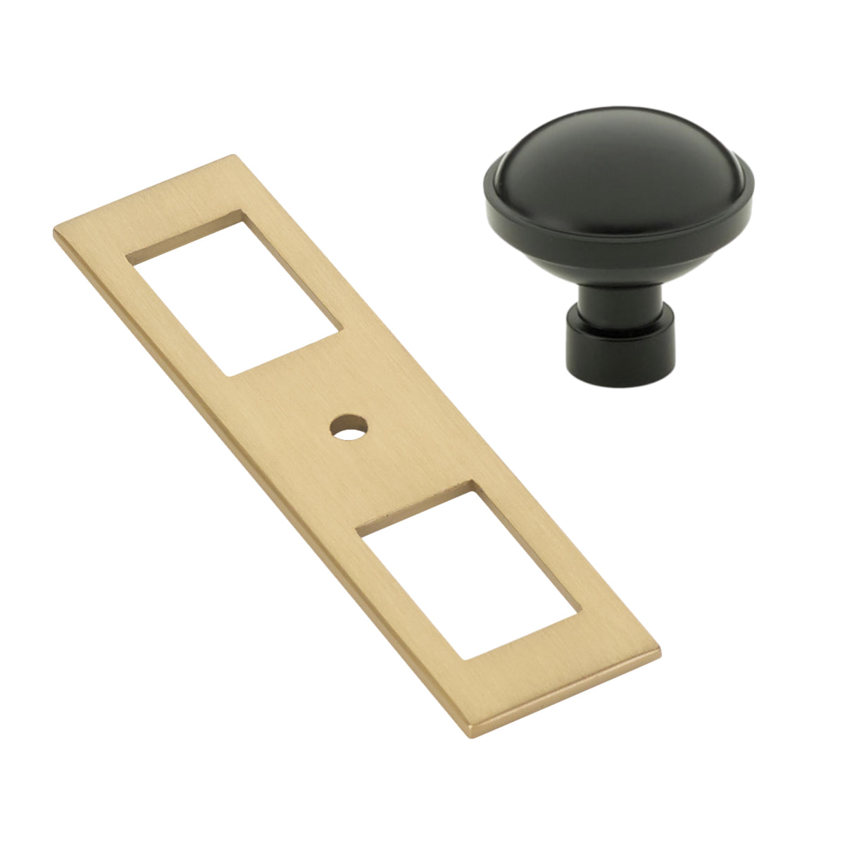 Black and Champagne Bronze Industrial Modern Pulls and Knob with Backplate - Industry Hardware