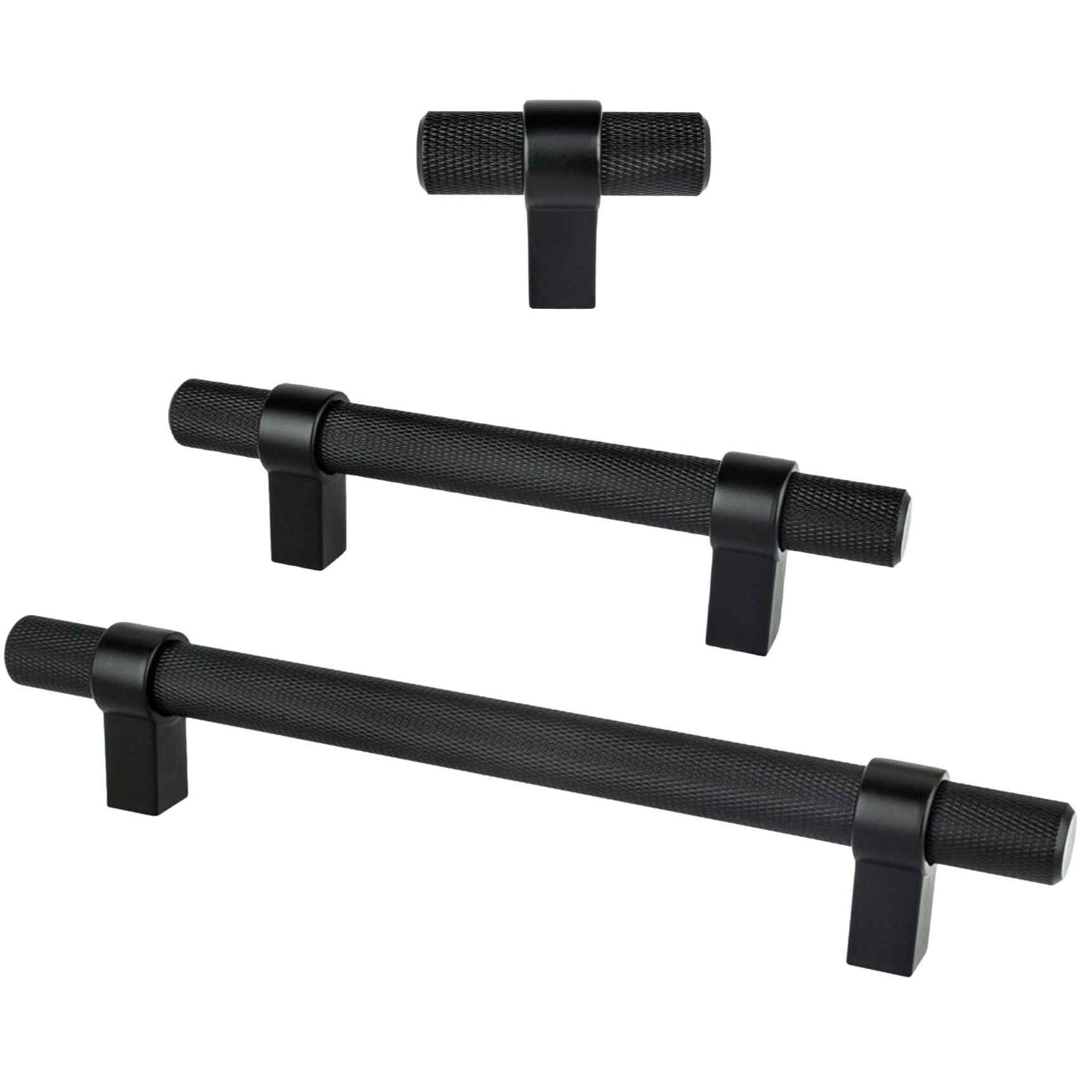 Knurled "Prelude" Matte Black Cabinet Knobs and Drawer Pulls - Industry Hardware