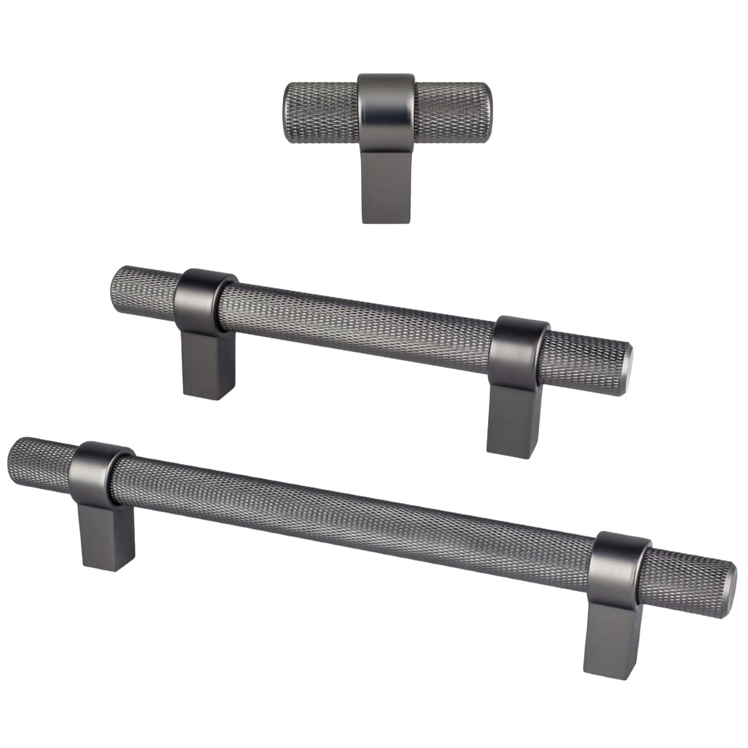 Knurled "Prelude" Ash Gray Cabinet Knobs and Drawer Pulls - Industry Hardware