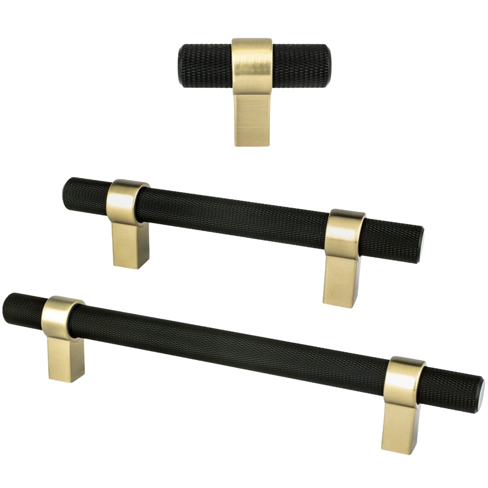 Knurled "Prelude" Champagne Bronze and Matte Black Cabinet Knobs and Drawer Pulls - Industry Hardware