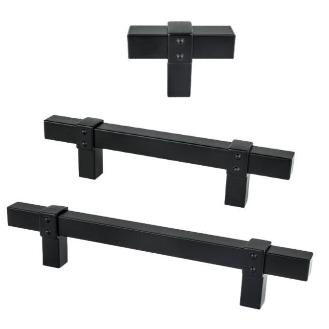 Matte Black "Rio" T-Bar Cabinet Knob and Drawer Pulls - Industry Hardware