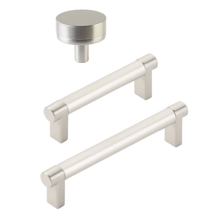 Smooth "Converse No.2" Satin Nickel Cabinet Knobs and Drawer Pulls - Industry Hardware