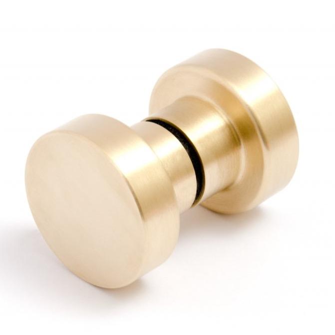 Glass Shower "Dot" Round Brushed Brass Back to Back Door Knob