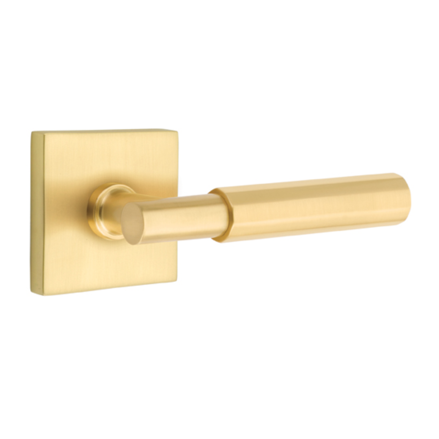 T-Bar Faceted SELECT Satin Brass Door Lever w/ Square Rosette | Door Handle