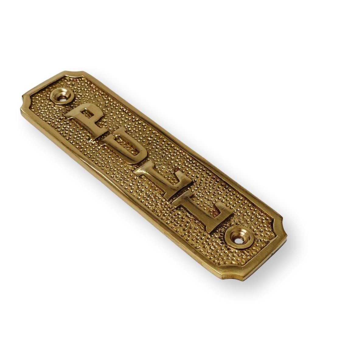 Brass "Pull" Door Sign 1-5/16” W x 4-9/16” H - Brass Door Sign | Hook