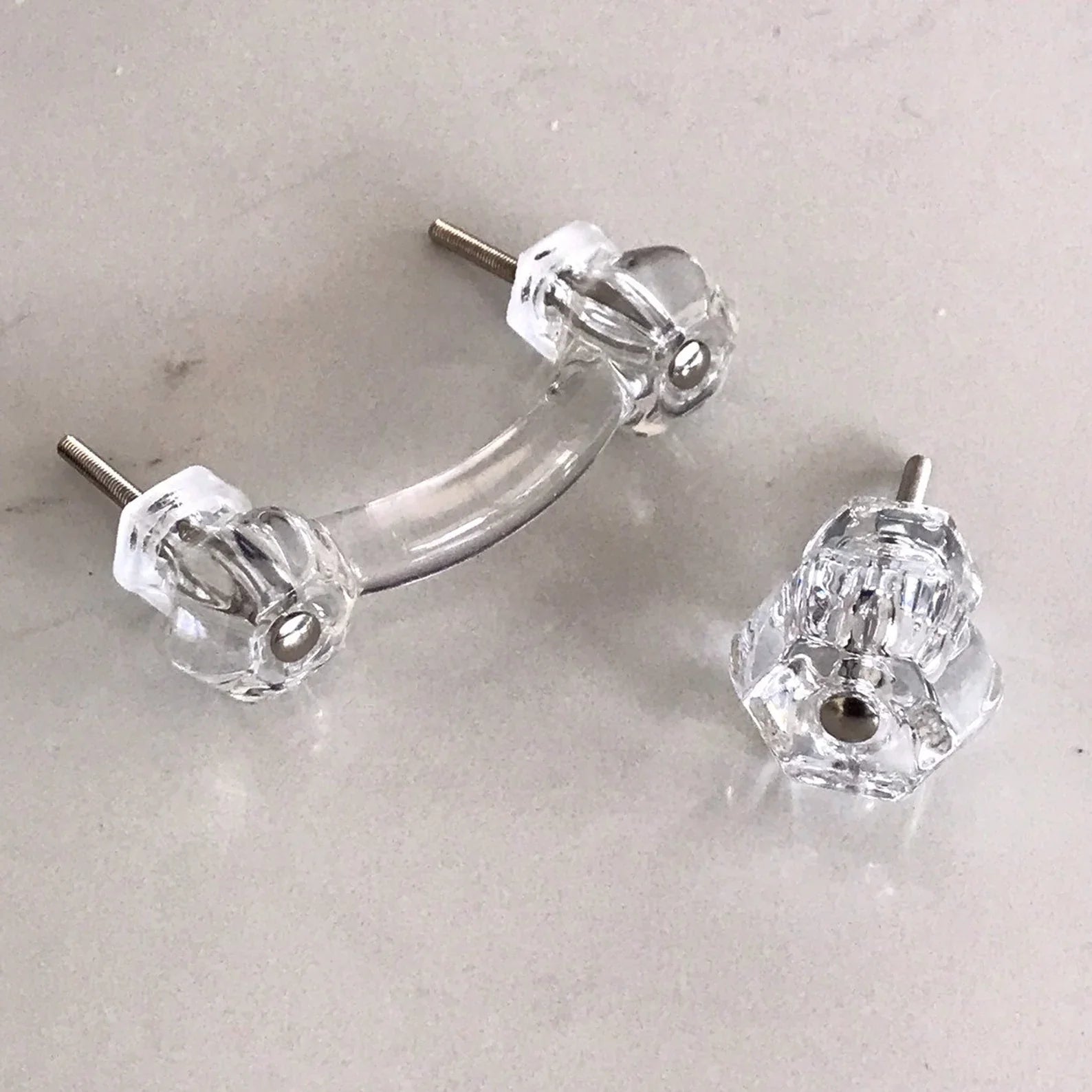 Glass Depression Clear Drawer Pull, Cabinet Knobs, Drawer Pulls, Glass Drawer Pulls, Brass Drawer Pulls - Industry Hardware