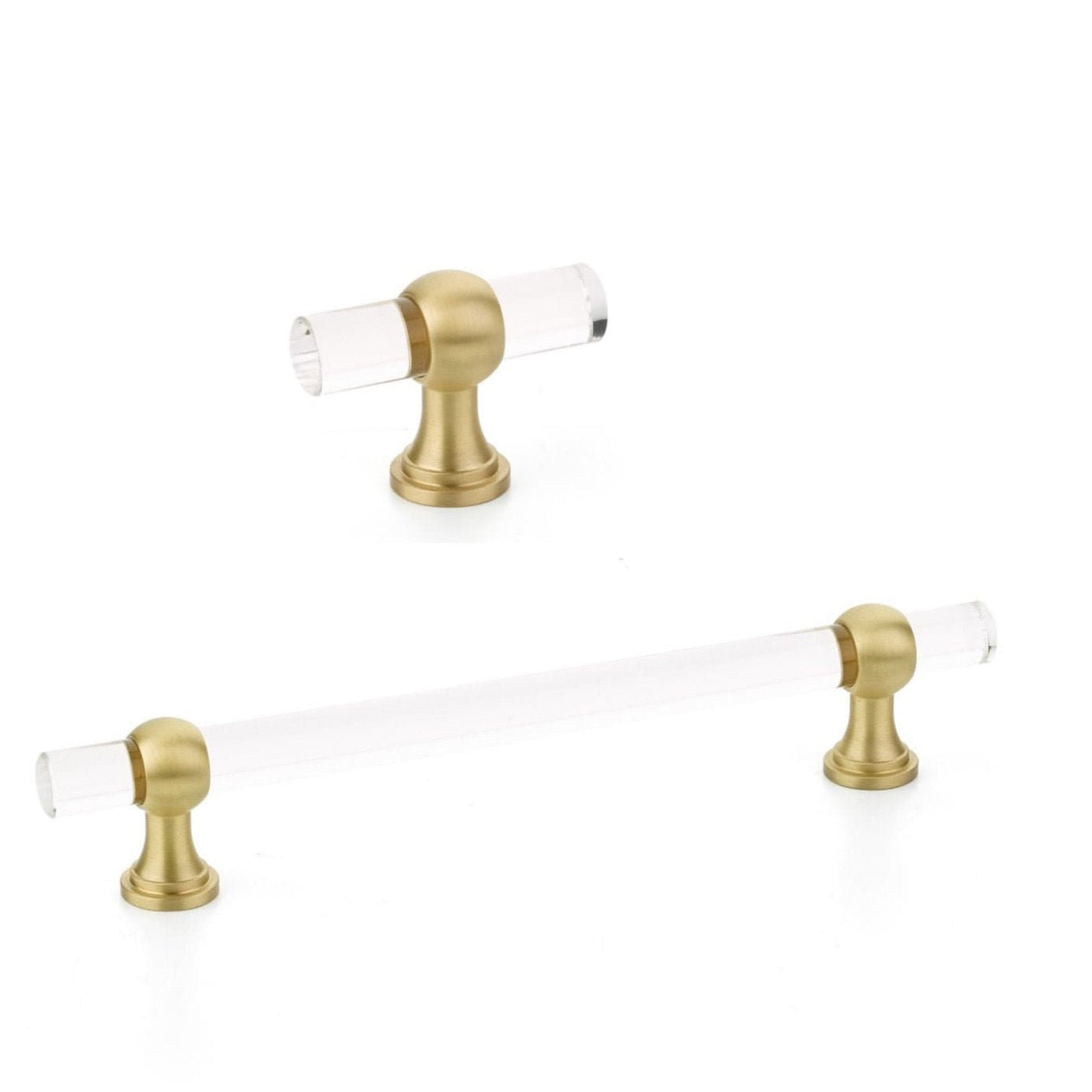 Lucite and Brushed Brass Gleam Cabinet Knobs and Drawer Pulls - T-Knob Lucite and Brushed Brass Gleam Cabinet Knobs and Drawer Pulls - T-Knob