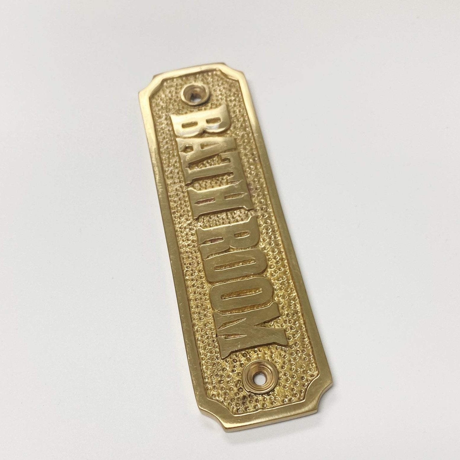 Brass "Bathroom" Door Sign 4-7/16" x 1-4/16" H - Door Hardware Office Sign | Hook