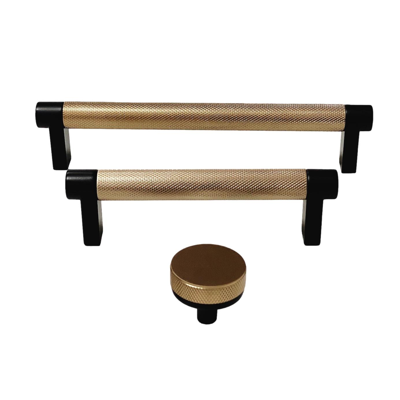Knurled "Converse" Black and Champagne Bronze Dual-Finish Knobs and Pulls - Industry Hardware