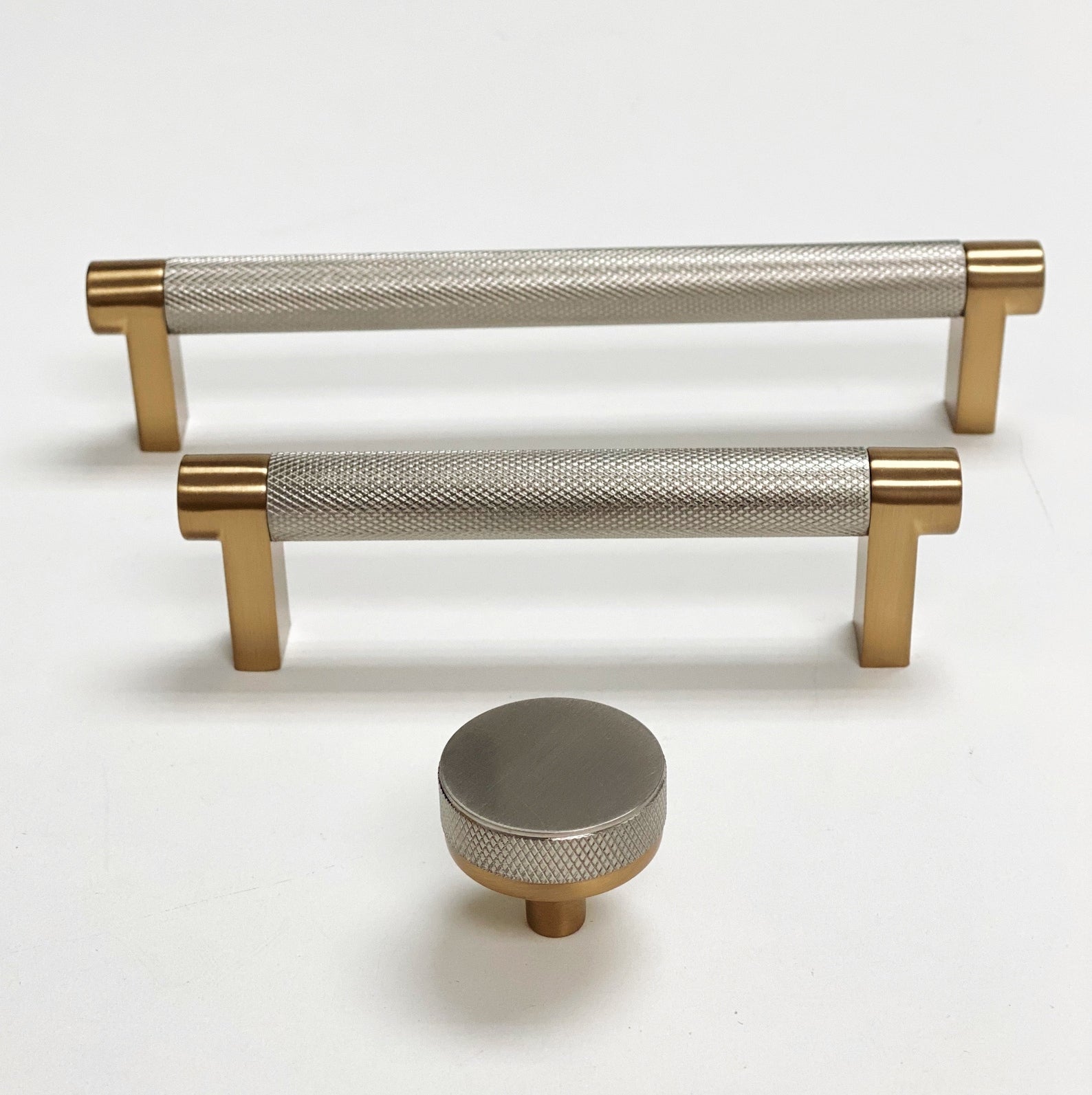 Knurled "Converse" Champagne Bronze and Brushed Nickel Dual-Finish Knobs and Pulls - Industry Hardware