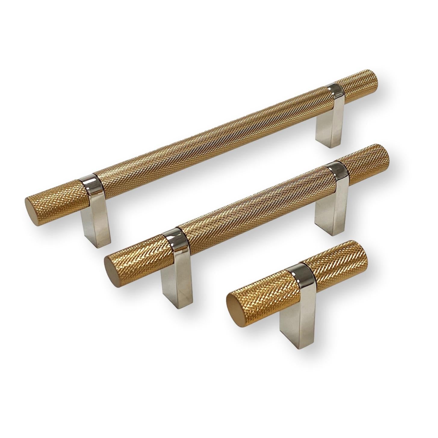 Knurled Select T-Bar Polished Nickel and Champagne Bronze Knobs and Pulls - Industry Hardware
