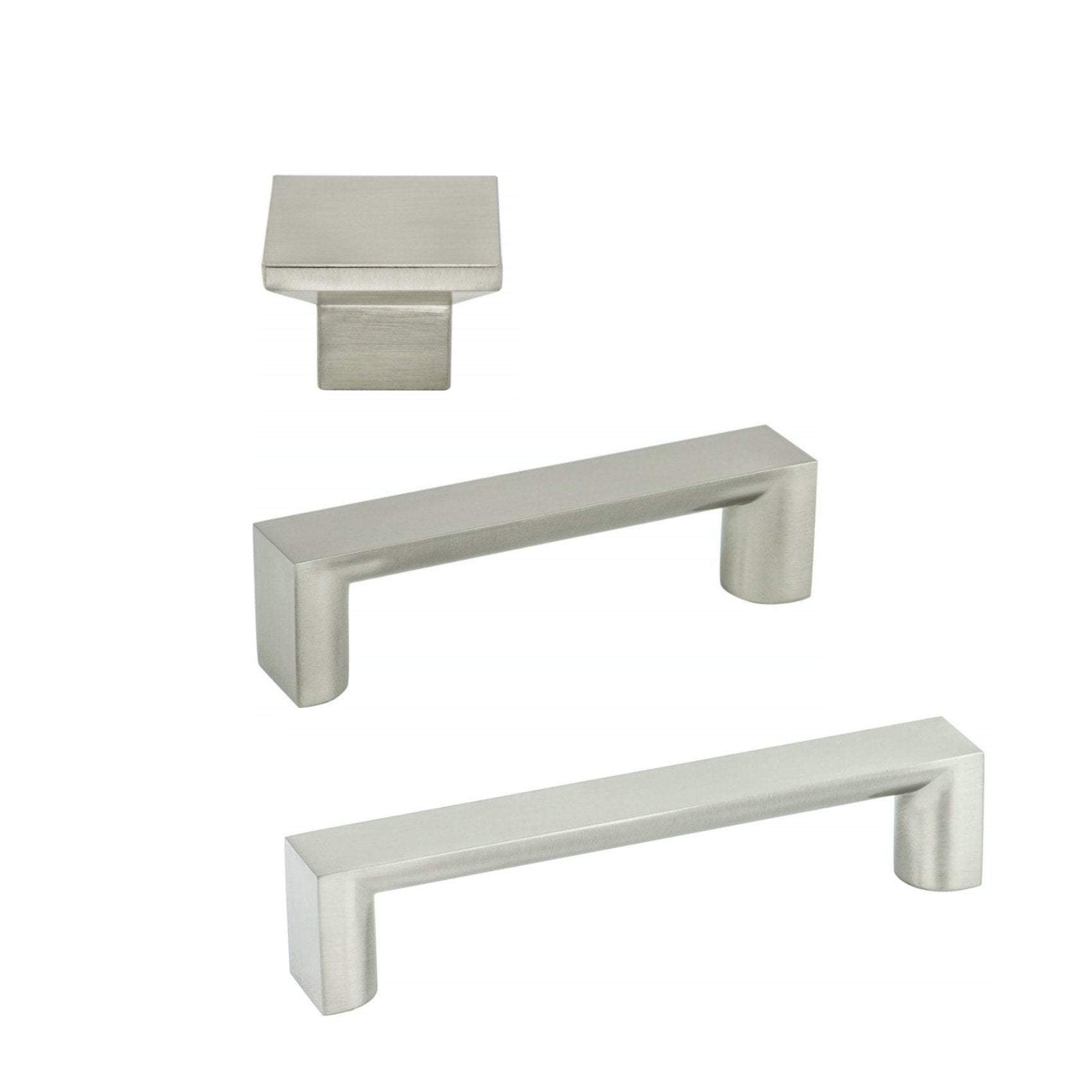 Brushed Nickel "Tila" Wide Drawer Pulls and Knob | Pulls